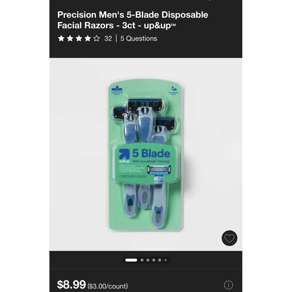 Precision Men's 5-Blade Disposable Facial Razors - 3 Count - Picture 1 of 1
